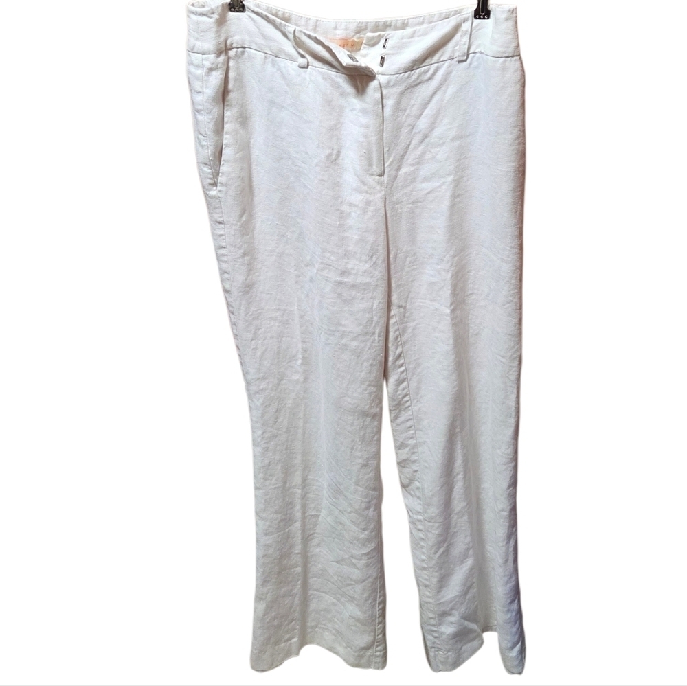 Margaret M Lined Wide Leg White Linen Pants Size 8